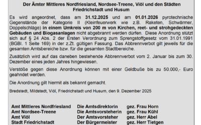 Bekanntmachung zum Abbrennen pyrotechnischer Gegenstände