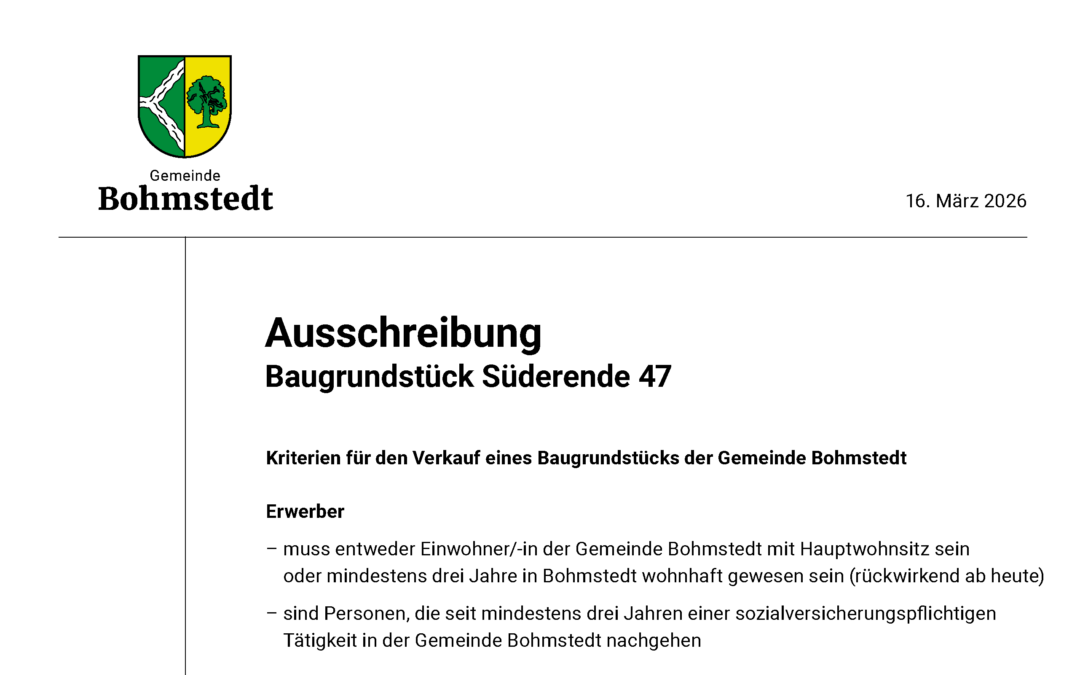 Ausschreibung Baugrundstück – Süderende 47