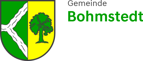 Gelb und Grünes Wappen mit dem Schriftzug Gemeinde Bohmstedt.